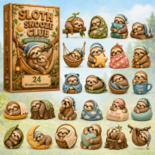 CHRISTMAS KICKOFF 40% OFF - Sloth Snooze Club Advent Calendar 2026 - 24-Day Festive Countdown, Wooden Charms Blind Box - Gift For Sloth Lovers AC0HT391