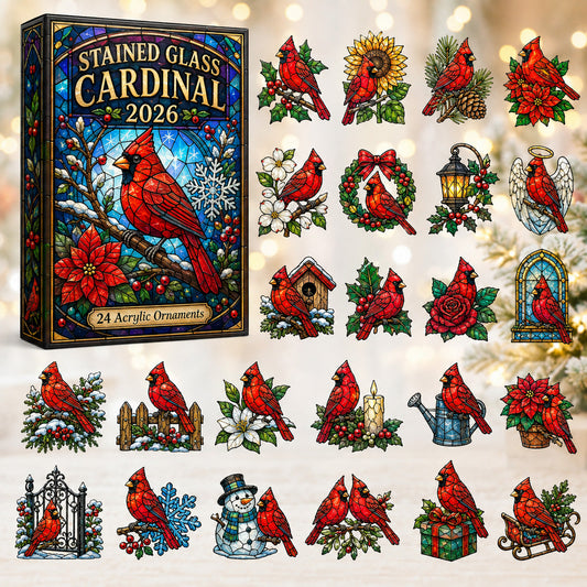 CHRISTMAS KICKOFF 40% OFF - Stained Glass Cardinal Advent Calendar 2026 - 24-Day Festive Countdown, Acrylic Charms Blind Box - Gift For Cardinal Lovers, Family & Friends AC0HT437