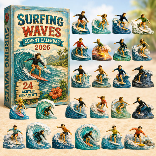 CHRISTMAS KICKOFF 40% OFF - Surfing Waves Advent Calendar 2026 - 24-Day Festive Countdown, Acrylic Charms Blind Box - Gift For Surfing Lovers AC0HT311