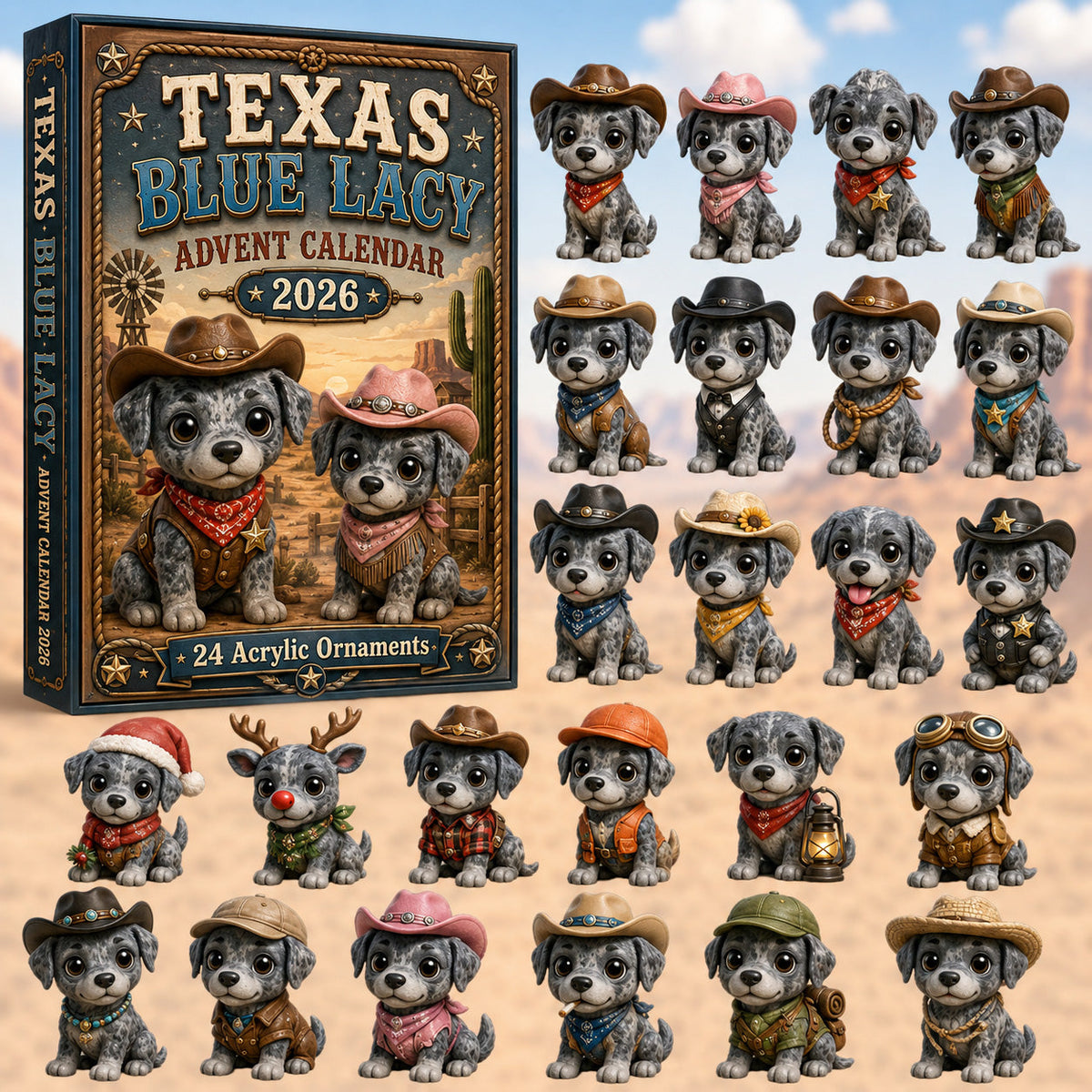 CHRISTMAS KICKOFF 40% OFF - Texas Blue Lacy Citizens Advent Calendar 2026 - 24-Day Festive Countdown, Acrylic Charms Blind Box - Gift For Family & Friends