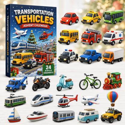 CHRISTMAS KICKOFF 40% OFF - Transportation Vehicles Advent Calendar 2026 - 24-Day Festive Countdown, Acrylic Charms Blind Box - Gift For Kids, Family & Friends