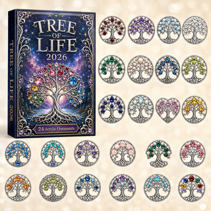 CHRISTMAS KICKOFF 40% OFF - Tree Of Life & Stones Advent Calendar 2026 - 24-Day Festive Countdown, Acrylic Charms Blind Box - Gift For Family & Friends AC0HT304