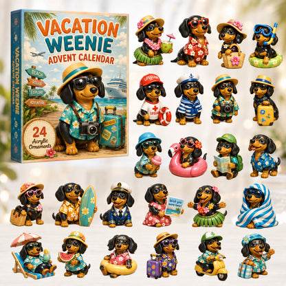 CHRISTMAS KICKOFF 40% OFF - Vacation Weenie Advent Calendar 2026 - 24-Day Festive Countdown, Acrylic Charms Blind Box - Gift For Dachshund Lovers