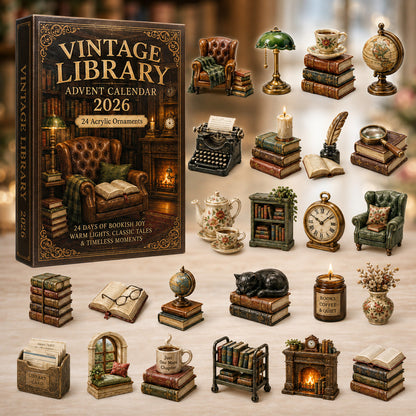 CHRISTMAS KICKOFF 40% OFF - Vintage Library Advent Calendar 2026 - 24-Day Festive Countdown, Acrylic Charms Blind Box - Gift For Reading Lovers AC0HT425