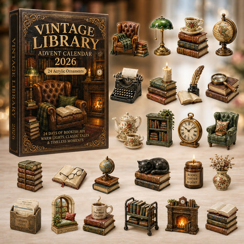 CHRISTMAS KICKOFF 40% OFF - Vintage Library Advent Calendar 2026 - 24-Day Festive Countdown, Acrylic Charms Blind Box - Gift For Reading Lovers AC0HT425