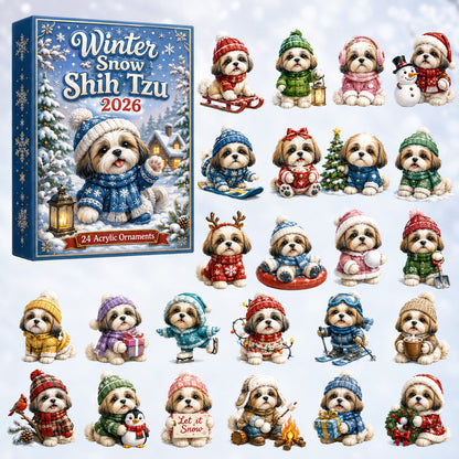 CHRISTMAS KICKOFF 40% OFF - Winter Snow Shih Tzu Advent Calendar 2026 - 24-Day Festive Countdown, Acrylic Charms Blind Box - Gift For Shih Tzu Lovers AC0HT586