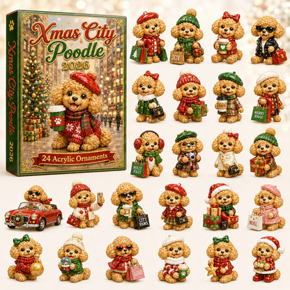 CHRISTMAS KICKOFF 40% OFF - Xmas City Poodle Advent Calendar 2026 - 24-Day Festive Countdown, Acrylic Charms Blind Box - Gift For Poodle Lovers AC0HT262