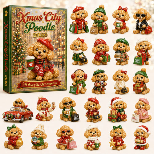 CHRISTMAS KICKOFF 40% OFF - Xmas City Poodle Advent Calendar 2026 - 24-Day Festive Countdown, Acrylic Charms Blind Box - Gift For Poodle Lovers AC0HT262