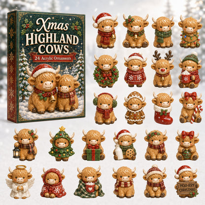 CHRISTMAS KICKOFF 40% OFF - Xmas Highland Cow Moments Advent Calendar 2026 - 24-Day Festive Countdown, Acrylic Charms Blind Box - Gift For Highland Cow Lovers