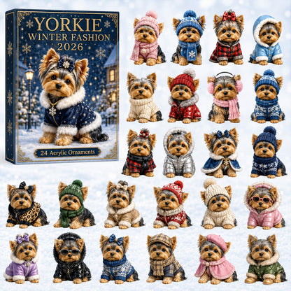 CHRISTMAS KICKOFF 40% OFF - Yorkie Winter Fashion Advent Calendar 2026 - 24-Day Festive Countdown, Acrylic Charms Blind Box - Gift For Yorkshire Terrier Lovers AC0HT278