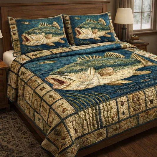 Cabin Catch 3-Piece Quilted Bedding Set NCU0NXD1694