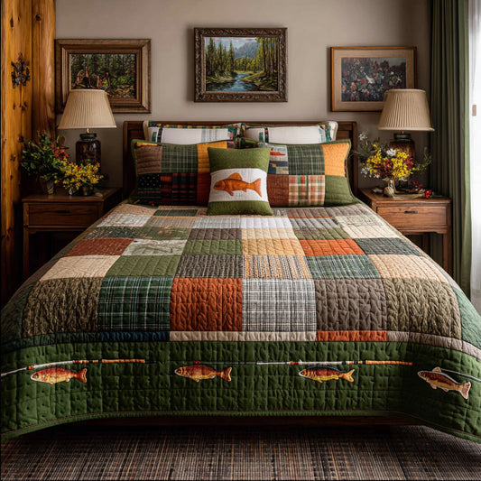 Cabin Fish Patch Quilted Blanket NCU0LDH805