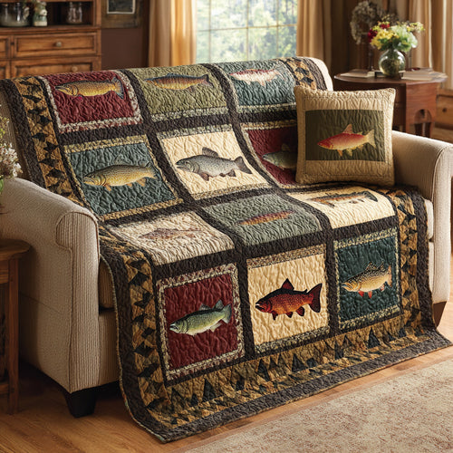 Cabin Fish Quilt Quilted Blanket NCU0LDH827