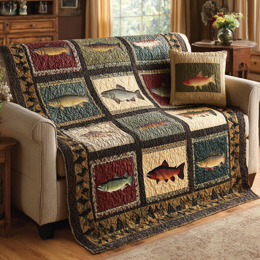 Cabin Fish Quilt Quilted Blanket NCU0LDH827