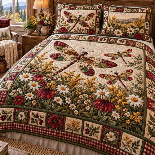 Cabin Meadow Dragonflies 3-Piece Quilted Bedding Set NCU0NTD2449