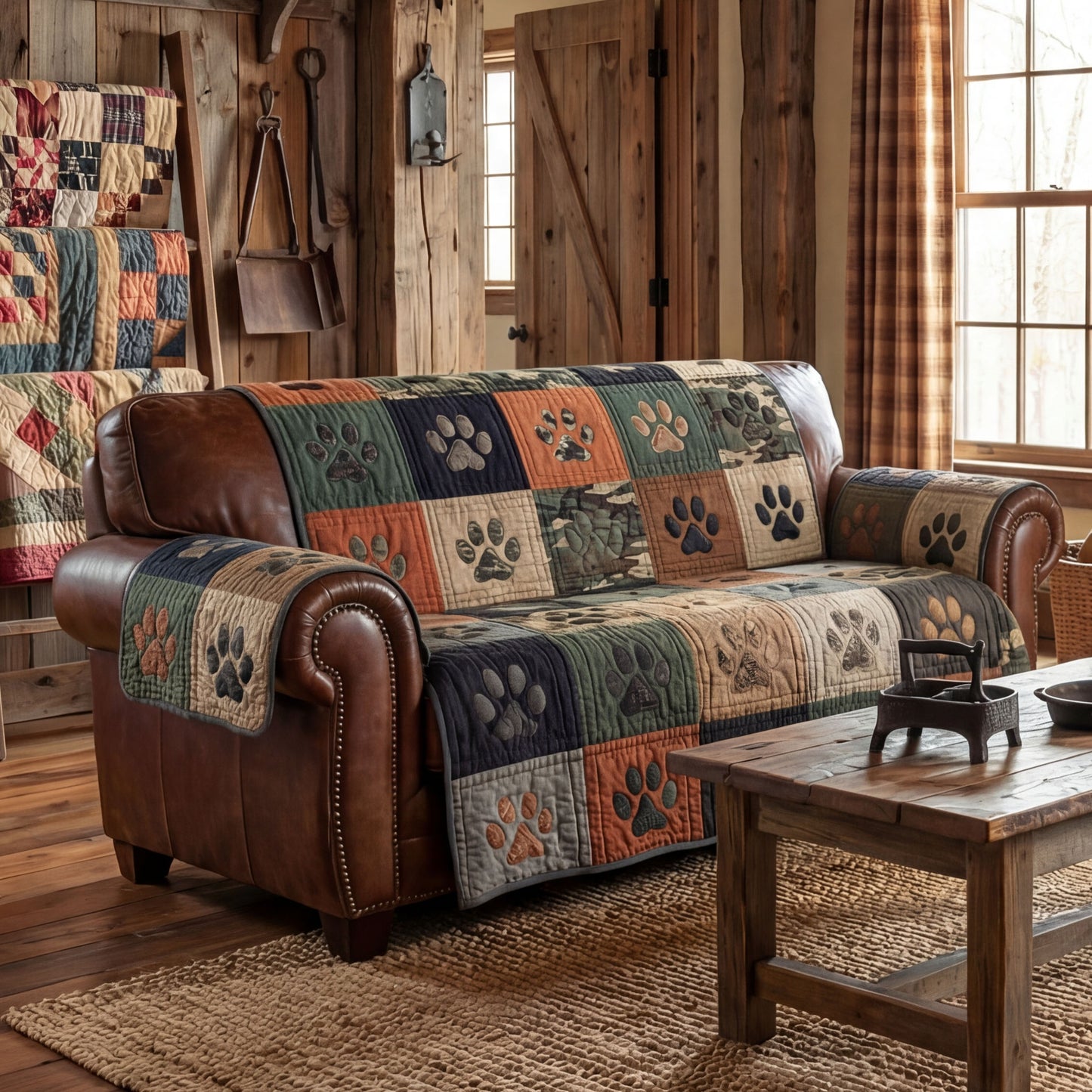 Cabin PawPrints Quilted Sofa Cover NCU0PTT2943