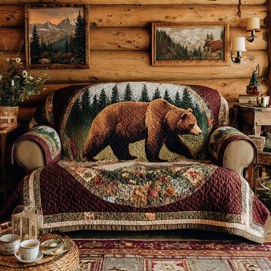 Cabin Timber Bear Quilted Sofa Cover NCU0LDH659
