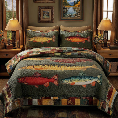 Cabin Walleye 3-Piece Quilted Bedding Set NCU0LDH696
