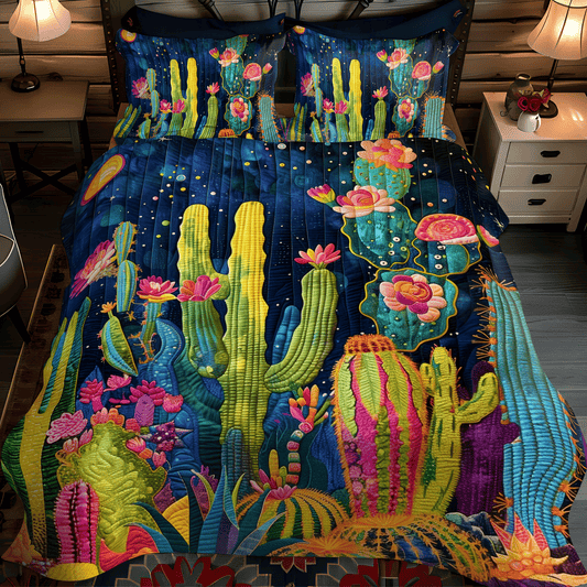 Cacti Night 3-Piece Quilted Bedding Set NCU0DV334