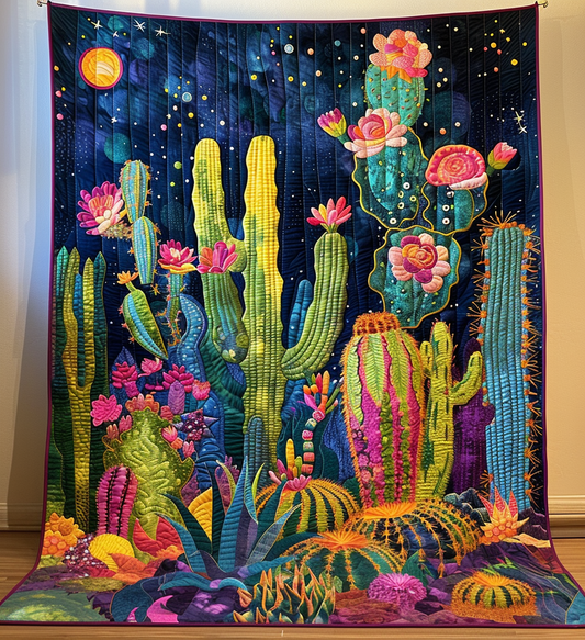 Cacti Night Quilted Blanket NCU0DV272