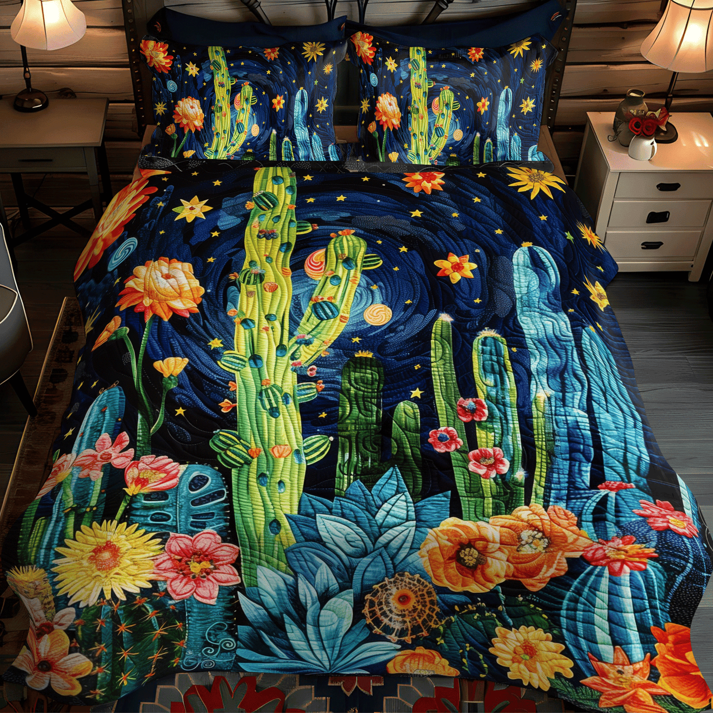 Cactus Dreamscape 3-Piece Quilted Bedding Set NCU0DV336