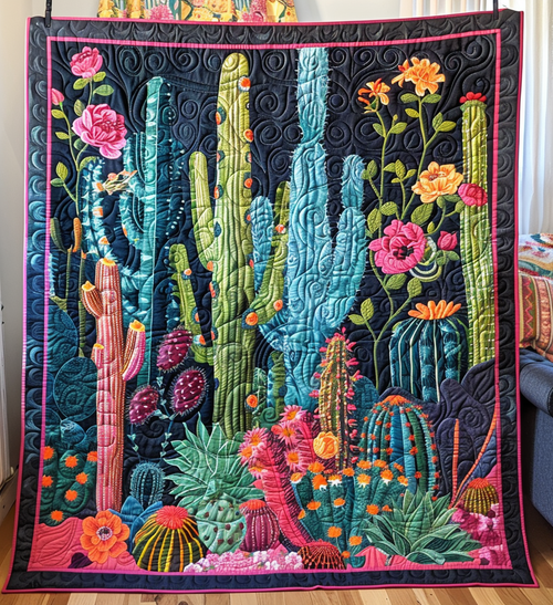 Cactus Garden Symphony Quilted Blanket NCU0DV180