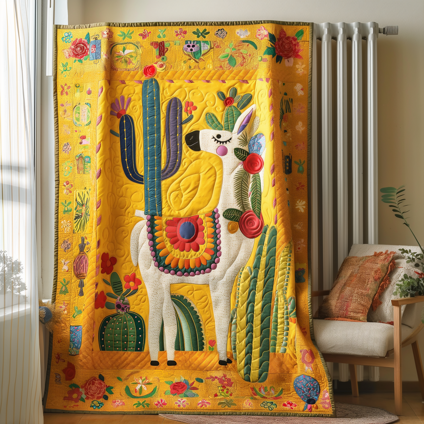 Cactus Paradise With Llamas Quilted Blanket NCU0TL293