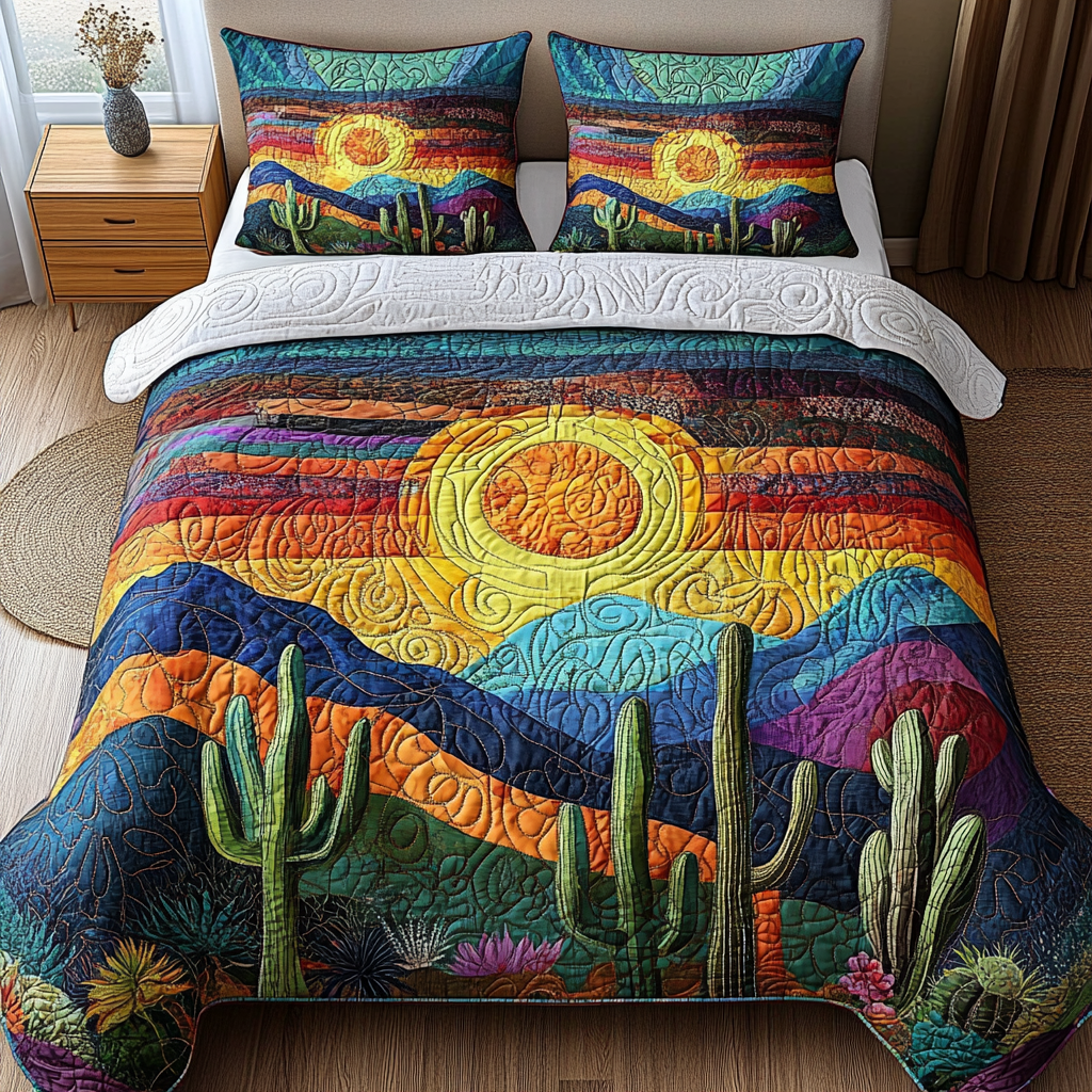 Cactus Sunset Quilted Bedding Set NCU0DV148