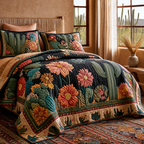 Cactus Bloom 3-Piece Quilted Bedding Set NCU0NTD1985