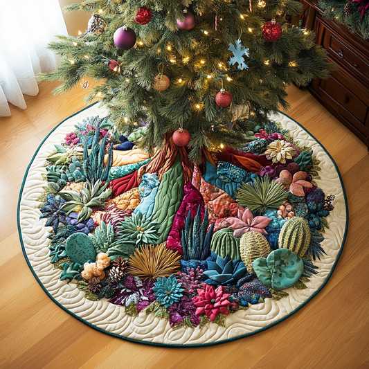 Cactus Bloom Christmas Quilted Tree Skirt NCU0DDK1657