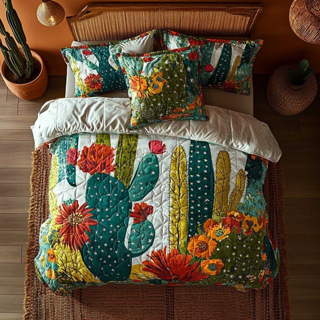 Cactus Bloom Harmony 3-Piece Quilted Bedding Set NCU0PVL007