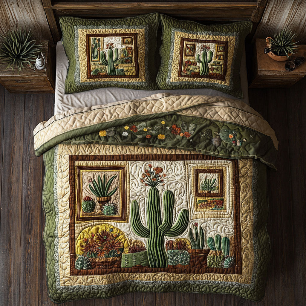 Cactus Cozy 3-Piece Quilted Bedding Set NCU0PTT158