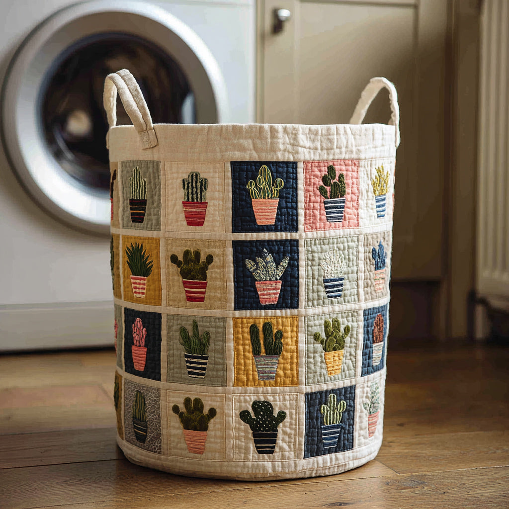 Cactus Flower Quilted Laundry Basket NCU0HNH730