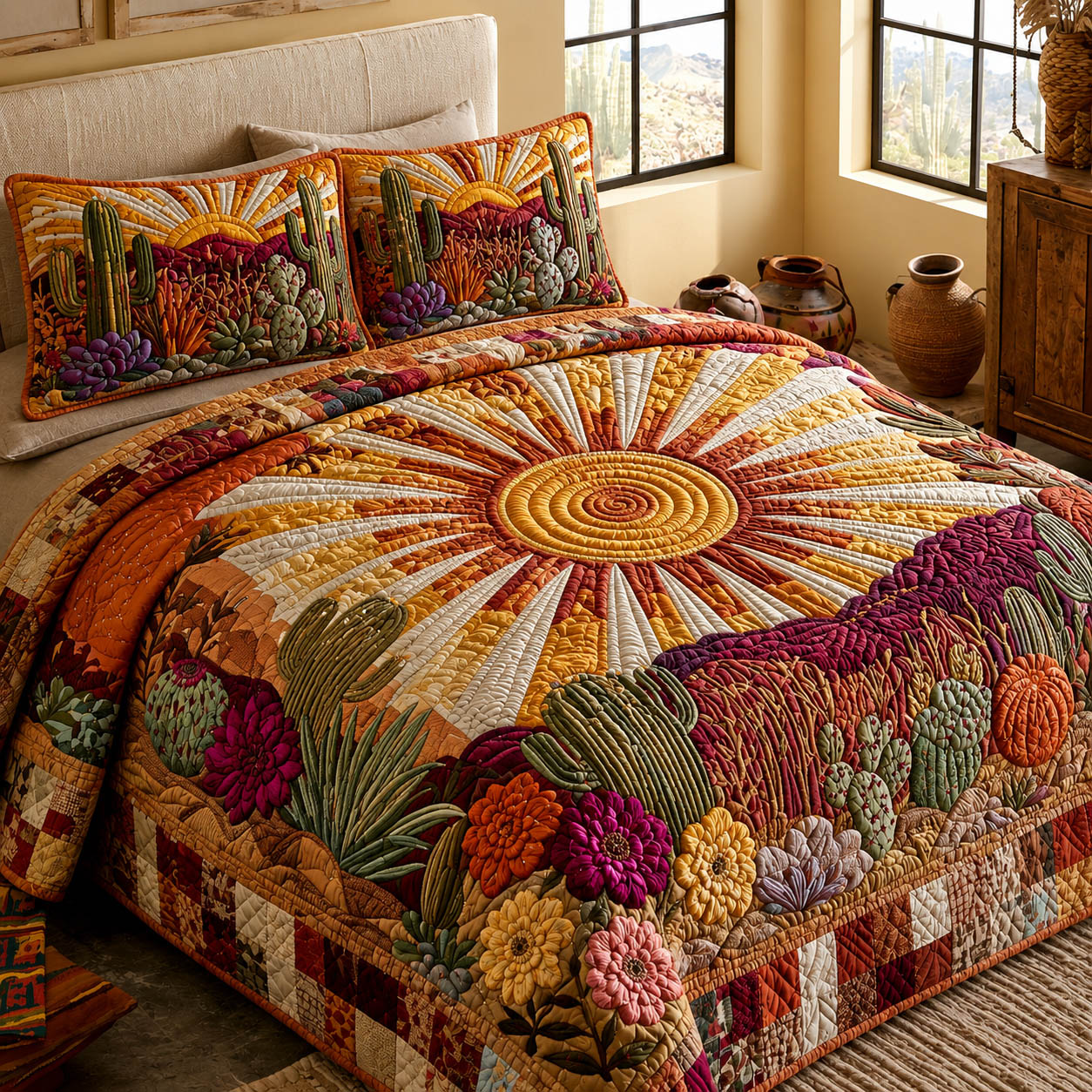 Cactus Haven 3-Piece Quilted Bedding Set NCU0NTD1991