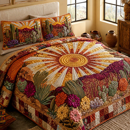 Cactus Haven 3-Piece Quilted Bedding Set NCU0NTD1991