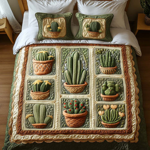 Cactus Pots 3-Piece Quilted Bedding Set NCU0NT2053