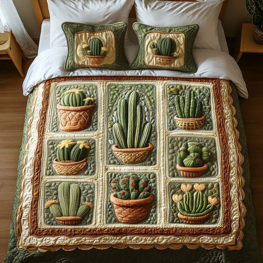 Cactus Pots 3-Piece Quilted Bedding Set NCU0NT2053