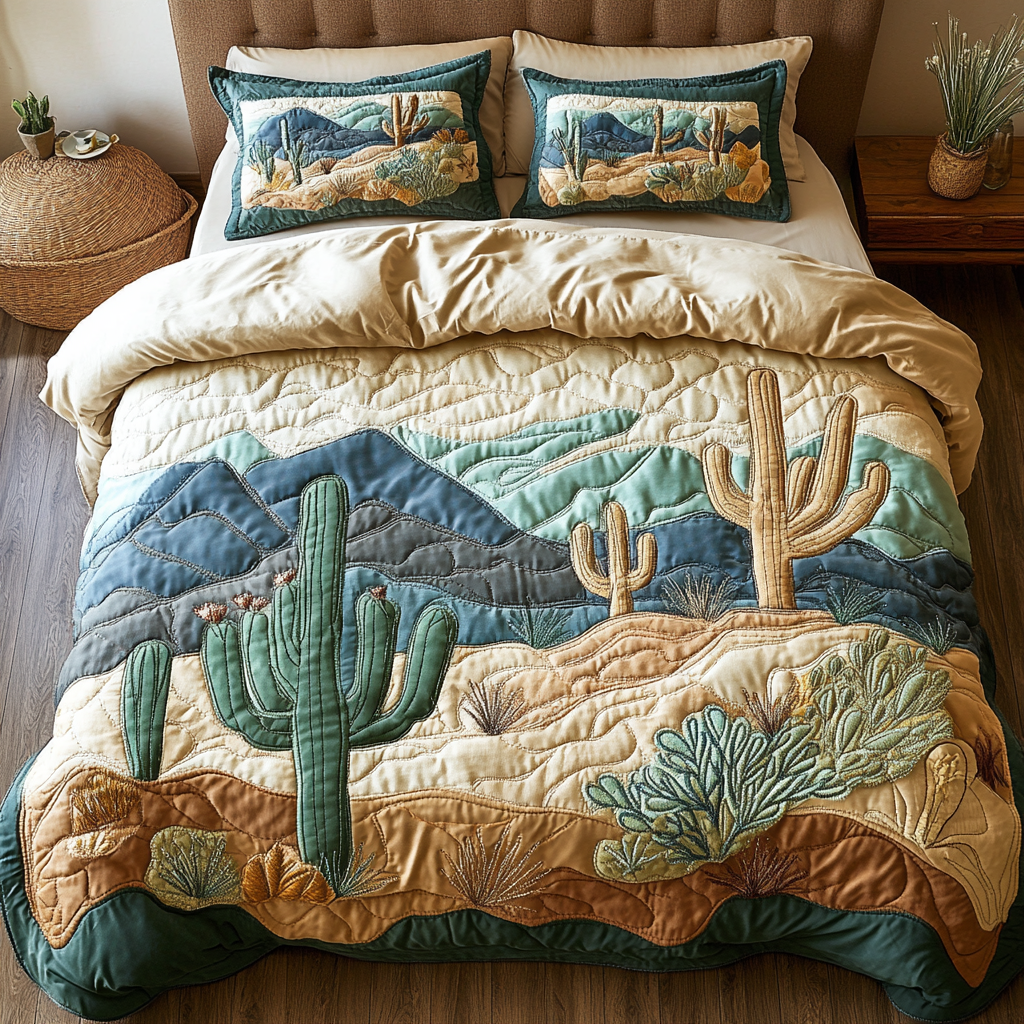 Cactus Serenity 3-Piece Quilted Bedding Set NCU0NVH166