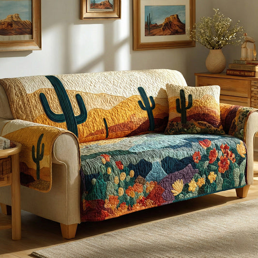 Cactus Wildflower Field Quilted Sofa Cover NCU0LDH652