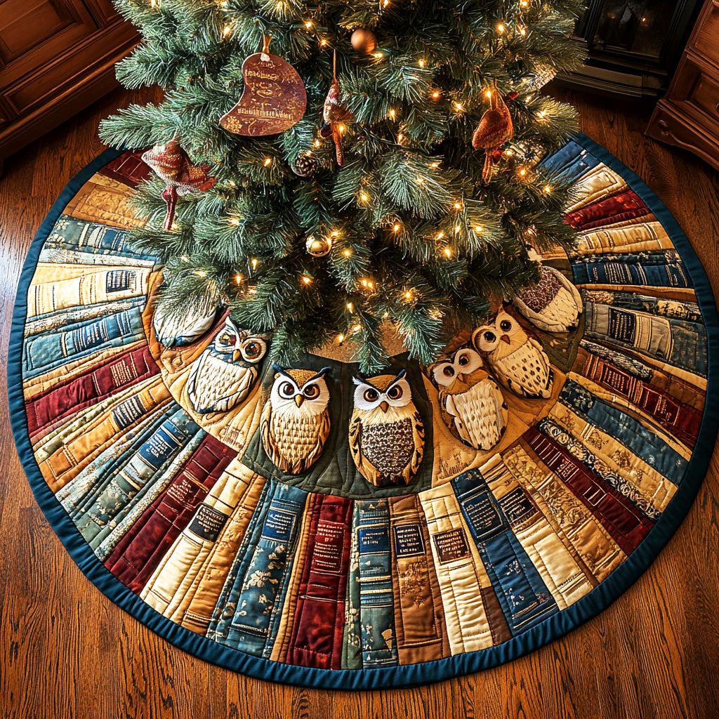 Candlelight Owl Study Christmas Quilted Tree Skirt NCU0NTD1004