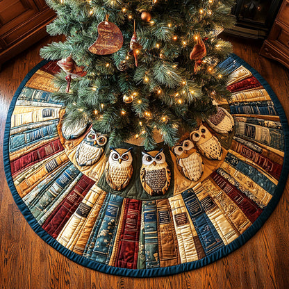 Candlelight Owl Study Christmas Quilted Tree Skirt NCU0NTD1004