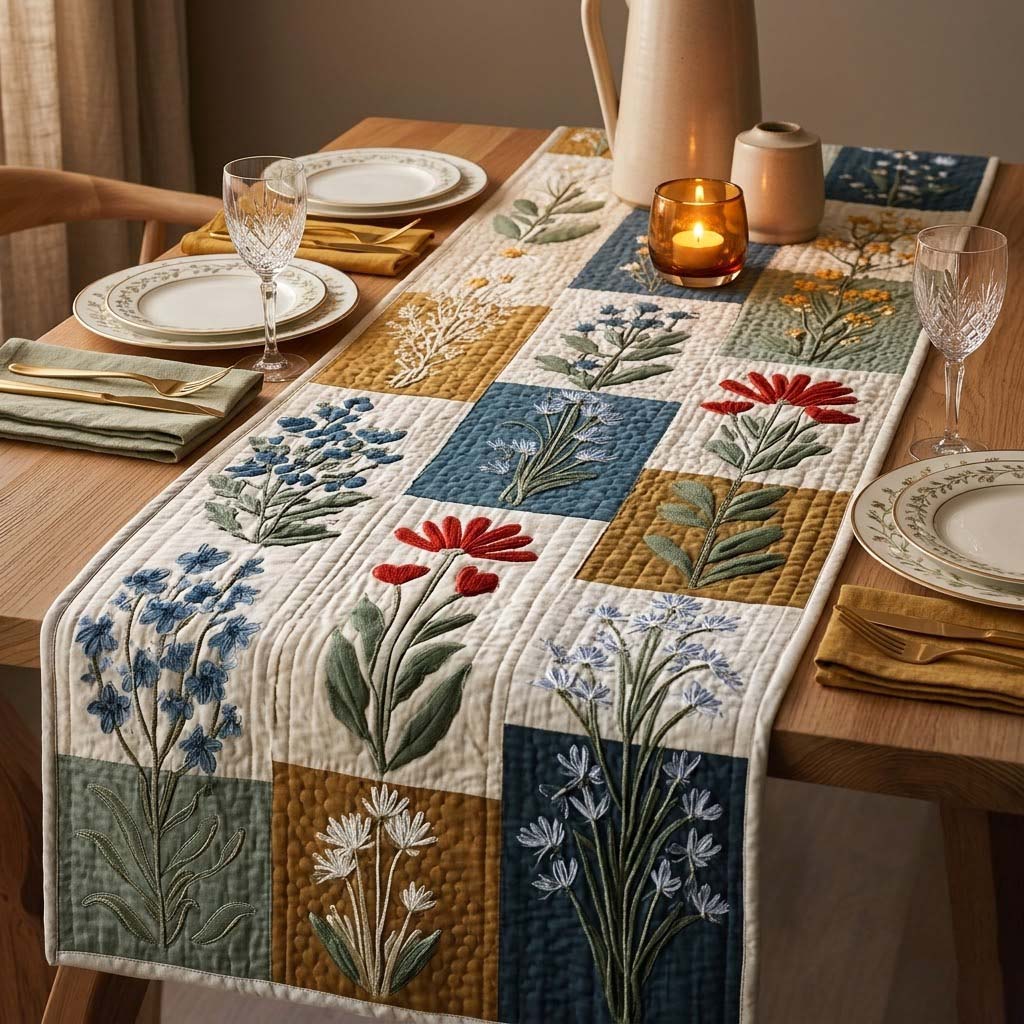 Candlelit Botanicals Quilted Table Runner NCU0DQQ0576
