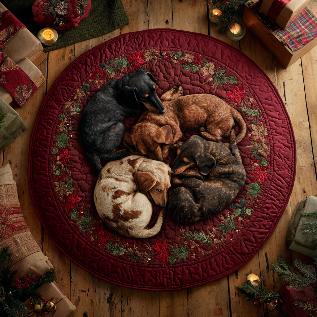 Candy Cane Hound Quilted Round Mat NCU0DV1252