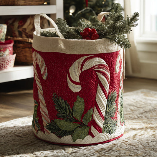 Candy Cane Whimsy Quilted Laundry Basket NCU0PTT1317