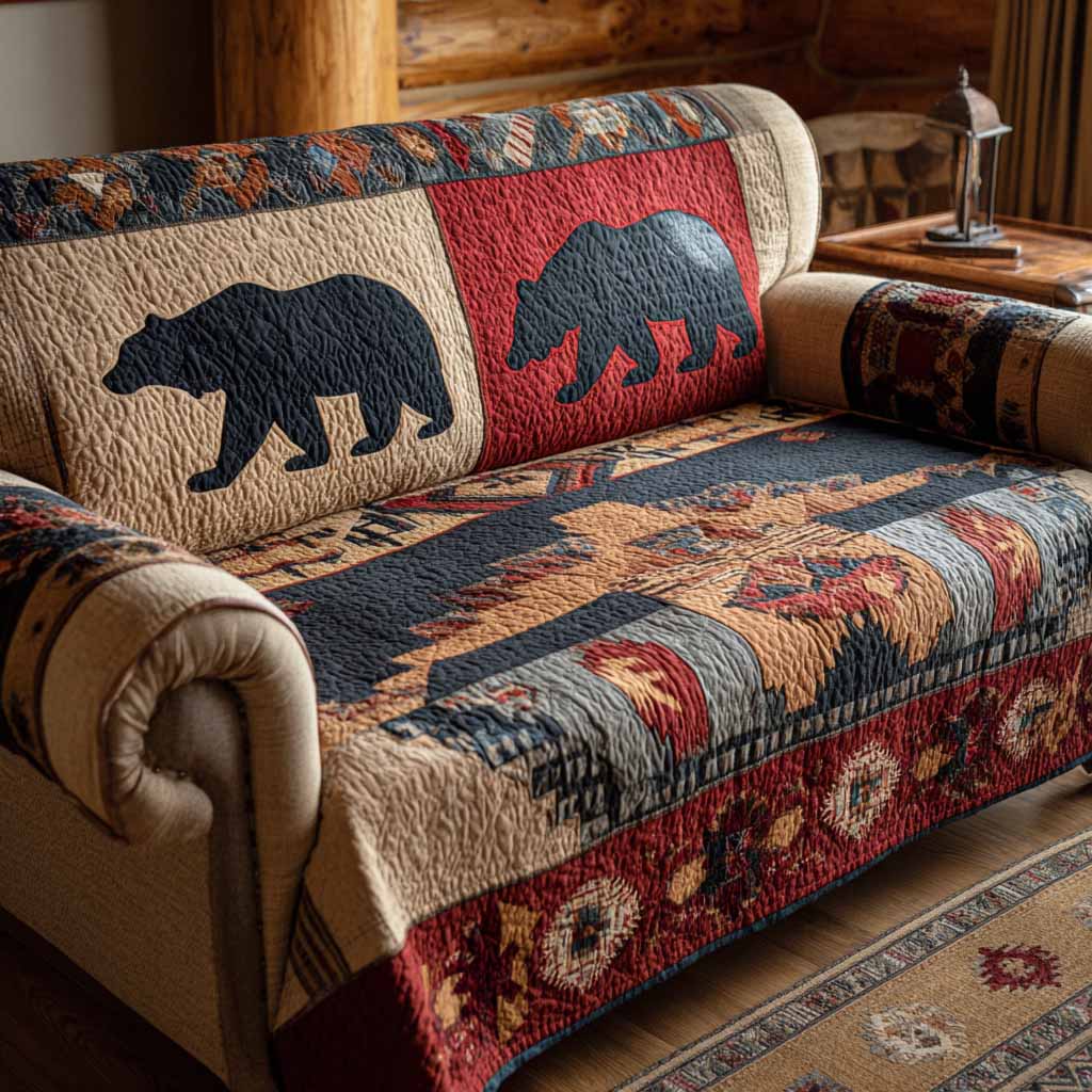 Canyon Bear Quilted Sofa Cover NCU0NXD1482