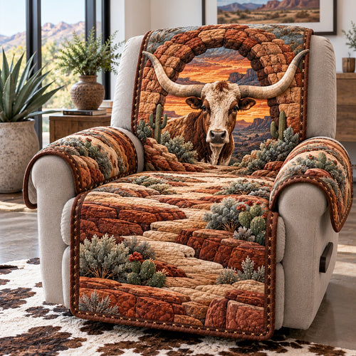 Canyon Sunset Longhorn Quilted Sofa Cover NCU0NTD2389