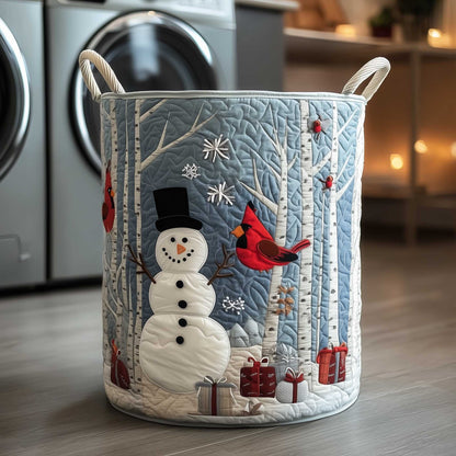 Cardinal And Snowman Winter Quilted Laundry Basket NCU0HTT043
