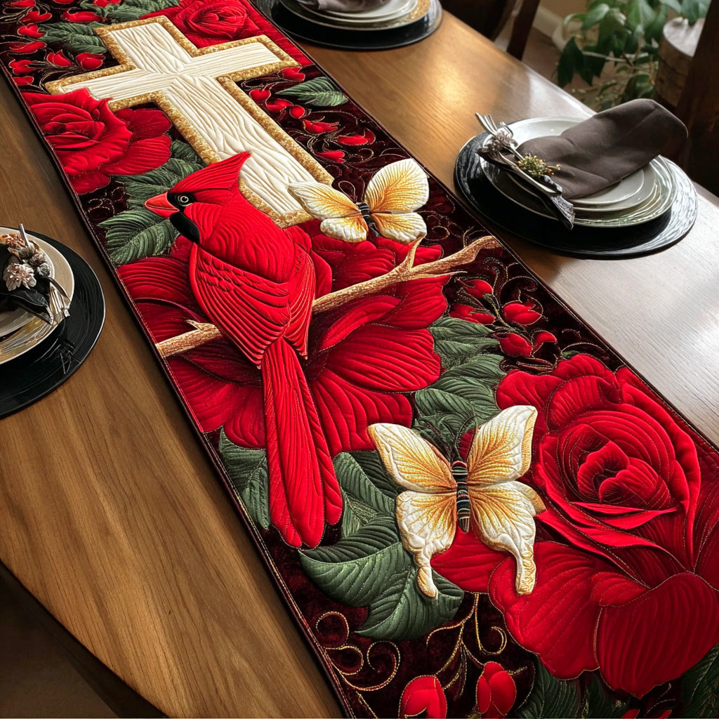 Cardinal Blessing Cross Quilted Table Runner NCU0NTD755