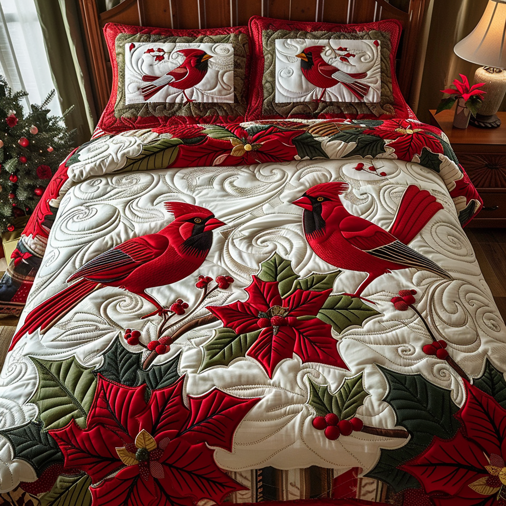 Cardinal Couple Quilted Bedding Set NCU0DV008