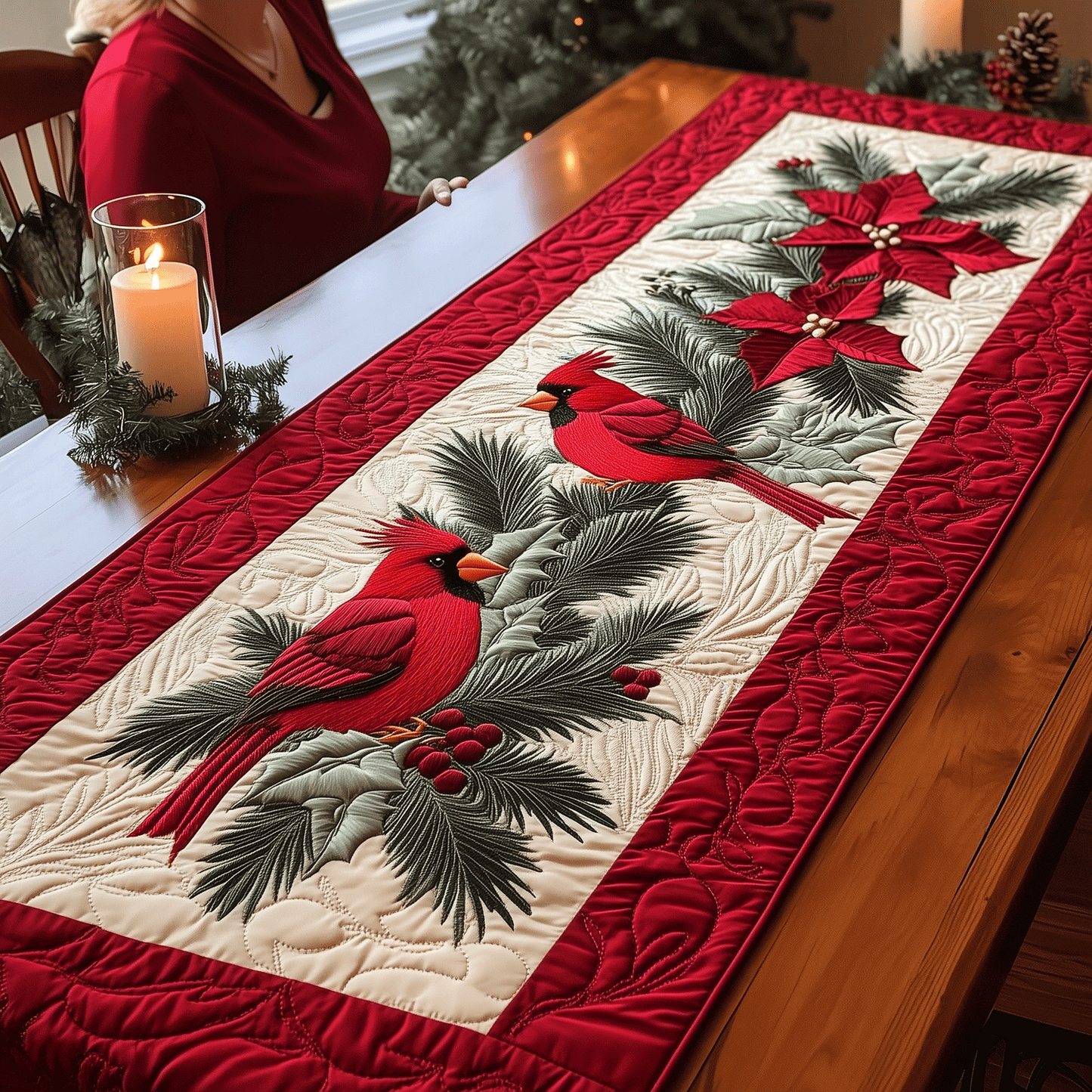 Cardinal Couple Quilted Table Runner NCU0TH1914